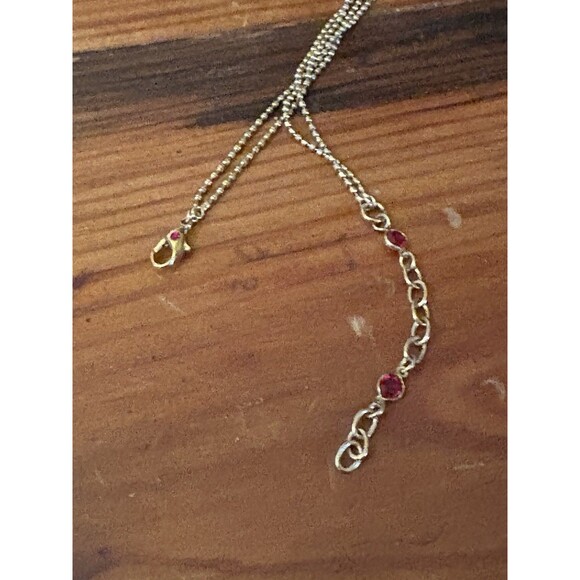 Vintage Monet Gold Tone O Pendant Necklace Red Rhinestones BEAUTIFUL! - Picture 10 of 10